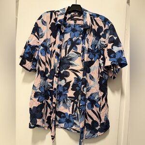 Banana Republic Floral Blue and Black Casual Shirt